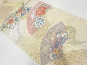 リサイクル　地紙に牡丹・秋草模様織出し袋帯